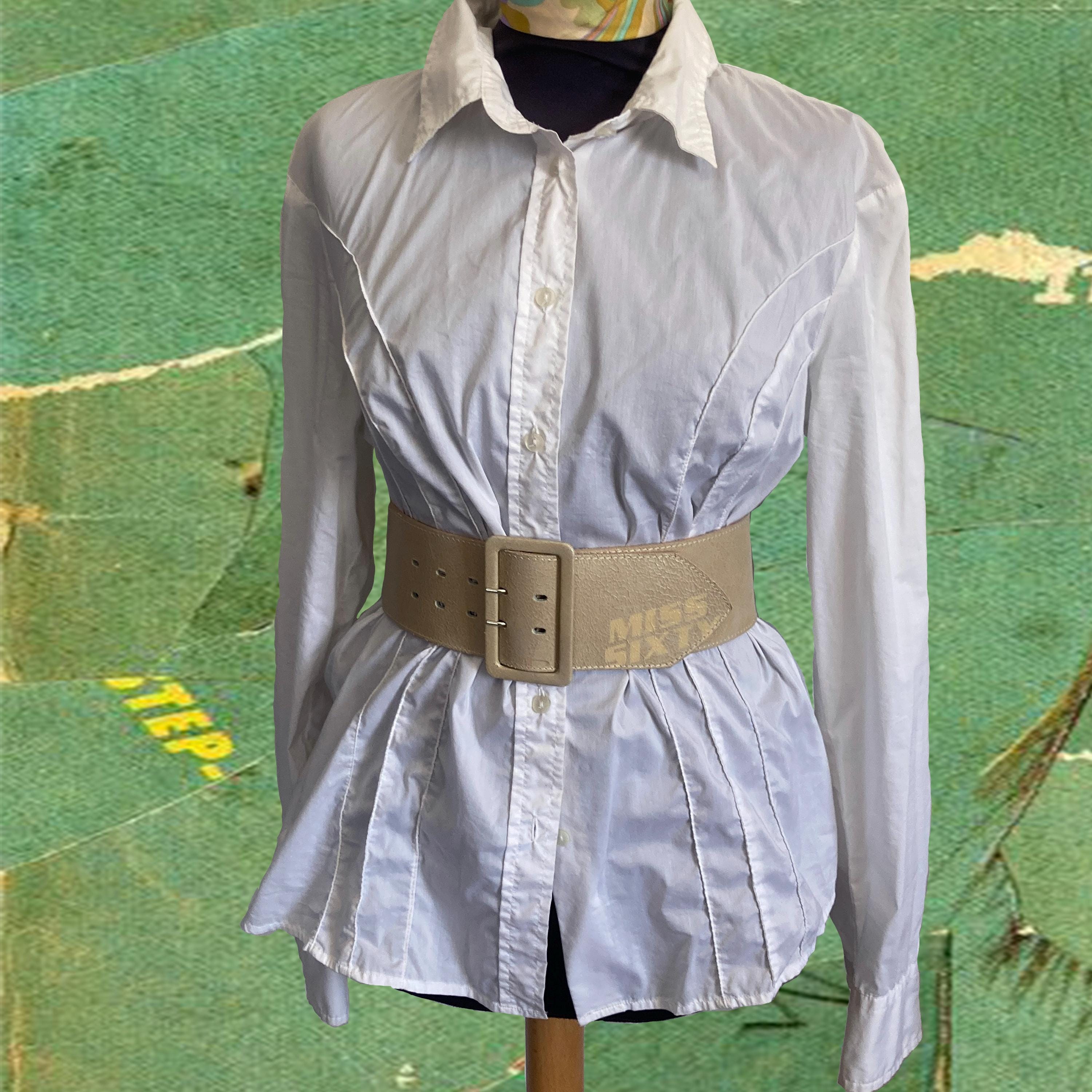 Miss Sixty White Leather Belt Size Medium Y2K Skinny Belt Silver Buckle Vintage MISS SIXTY Beige Leather Belt: Y2K Chunky High Waist  main image 4