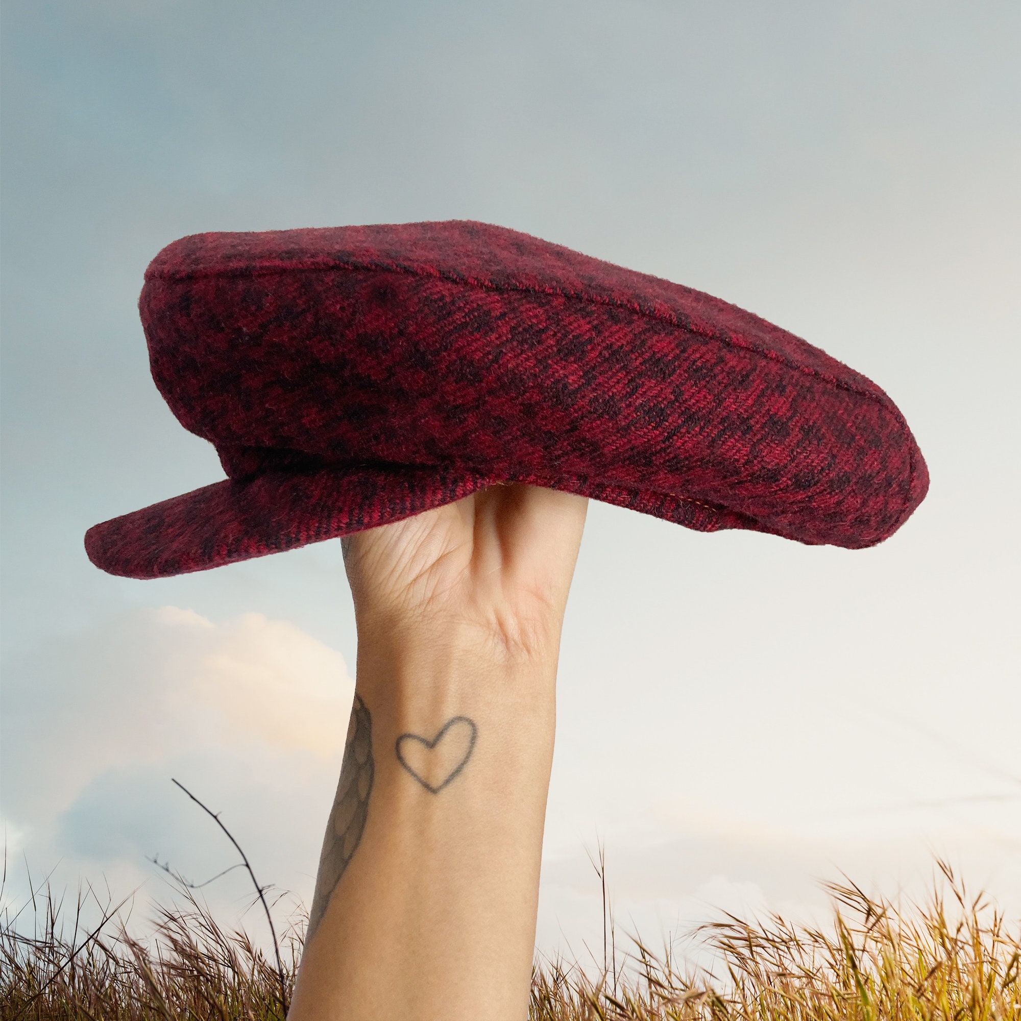 Upcycled Vintage Wool Houndstooth Newsboy Baker boy Paperboy Hat Women Newsboy Caps Warm Visor British Beret Hat Cozy Fall  main image 4