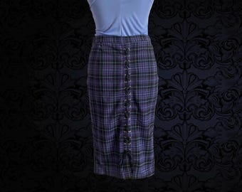 Vintage Y2K Plaid Lace-Up Pencil Skirt: Dark Academia Goth