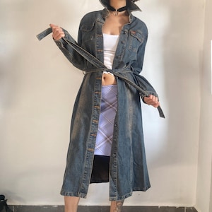 Y2K Denim Trench Coat: Rosh Indiani Vintage Jean Jacket with Belt