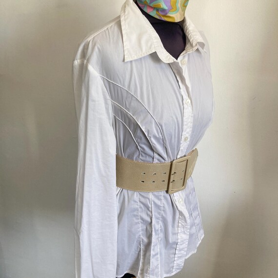 Miss Sixty White Leather Belt Size Medium Y2K Skinny Belt Silver Buckle Genuine Leather Belt - MISS SIXTY main image 4
