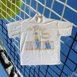 Vintage white polo Tennis tshirt. vintage graphic tee, vintage t shirt, Old school art print &quot;The best tennis player&quot;. Rare found. SIZE S/M