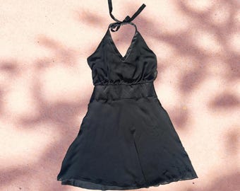 Y2K Black Silk Halter Dress - Marilyn Monroe Style, Size 12/L