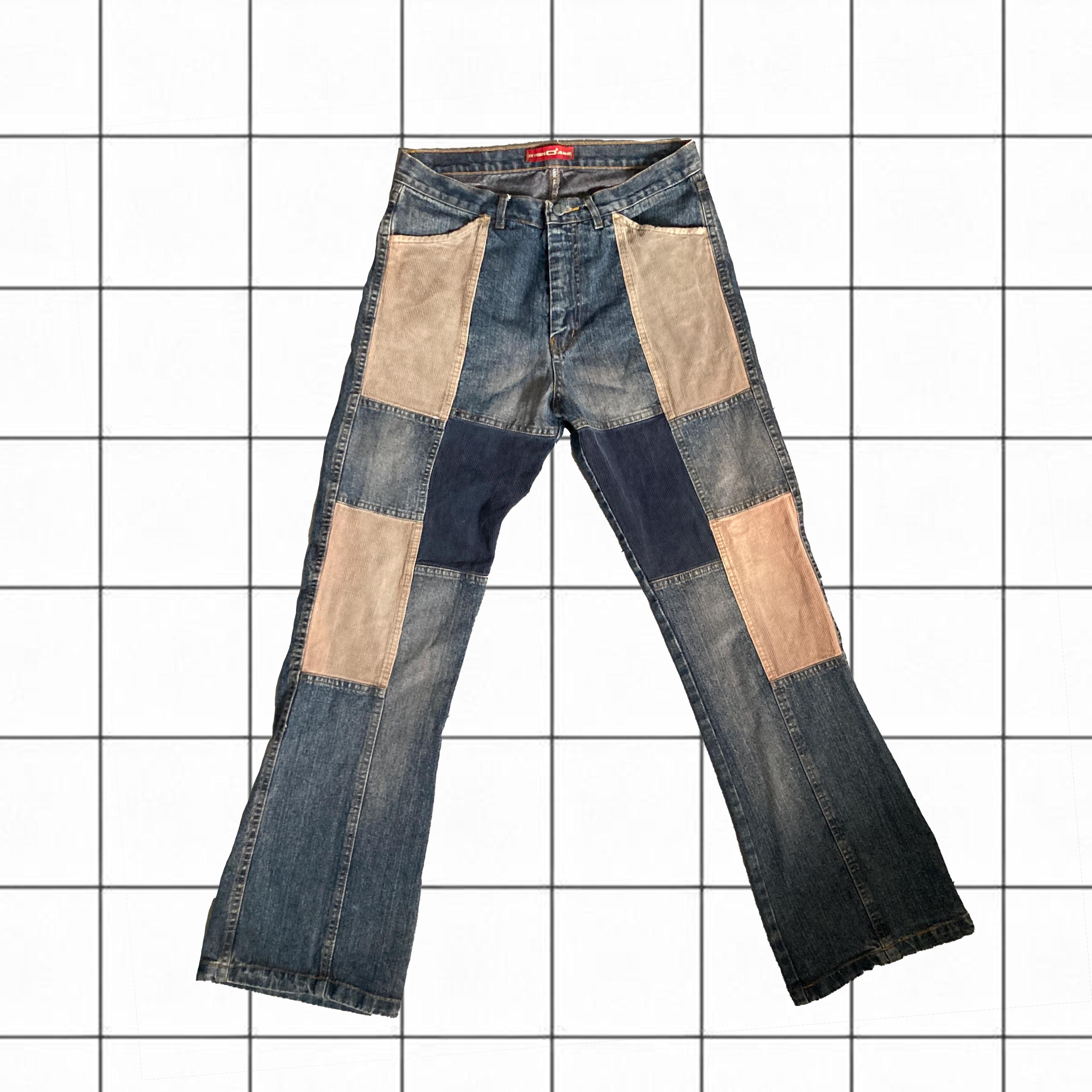 Vintage 90s Patchwork Flare Pants: Corduroy Denim Trousers