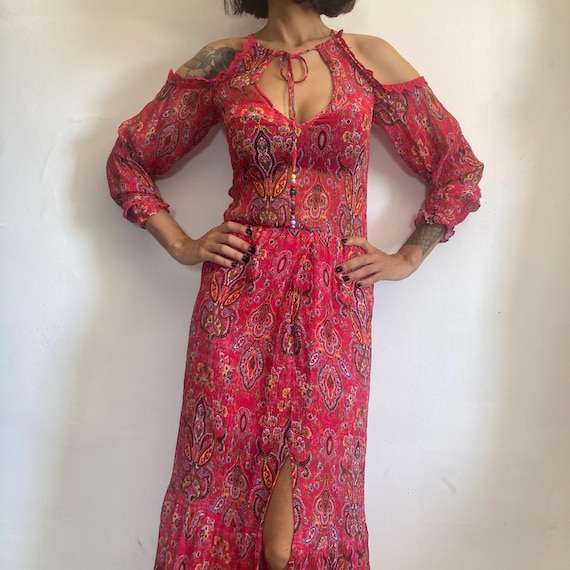 chinese dress ladies Printed Cold Shoulder Short Sleeve Maxi Dress Navy / M main image 1