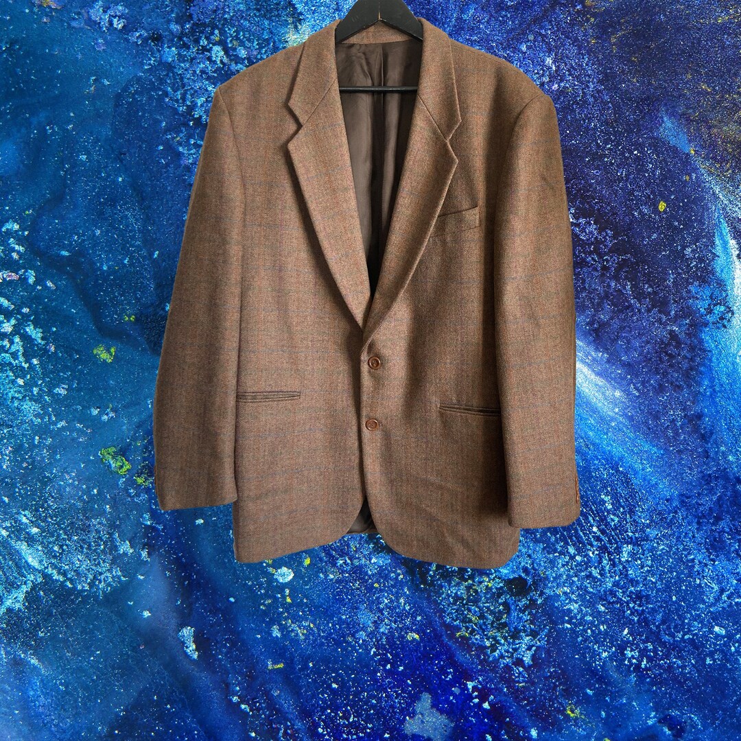 Vintage Mens Wool Plaid Blazer Mens Brown Suit Jacket Tartan Etsy