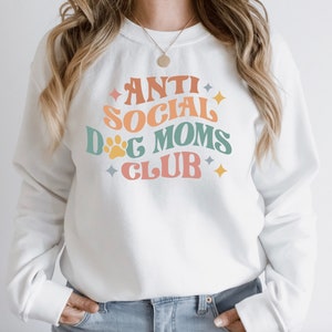Sweat-shirt ras du cou antisocial Dog Moms Club, blanc