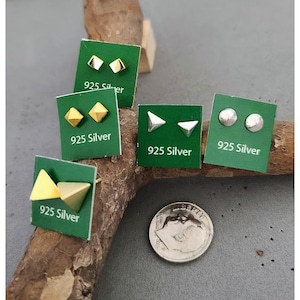 Pyramid Triangle,Square,Cube,5kind Stud Earring/ Pyramid Sterling Silver Stud Earring/Gift to Him and Her