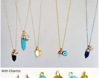 Spike Gemstone Necklace and Earring Set Gemstone Pendant Necklace Layering Necklaces. Spike Point Semi-Precious Gemstone Jewelry