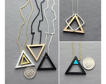 Triangle Necklace/Men and Woman Triangle long Necklace/Triangle Black Necklace/big Triangle Necklace/Geometric Pendant Necklace/Gift to Him