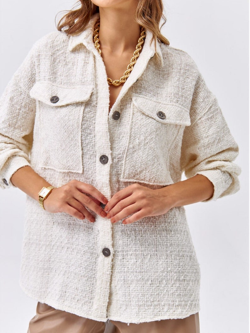 オイルペイント INDEPICT Over sized tweed shirt jacket - ブルゾン