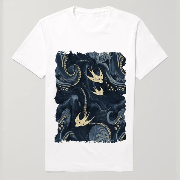 Golden Swallow Constellations Tee - Celestial Bird Graphic Shirt