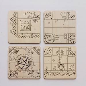 Conjunto de bases para copos de terreno Dungeons and Dragons | Peças de masmorra | Gravado a laser | Presente D&D | Base para copos RPG Gaming DnD