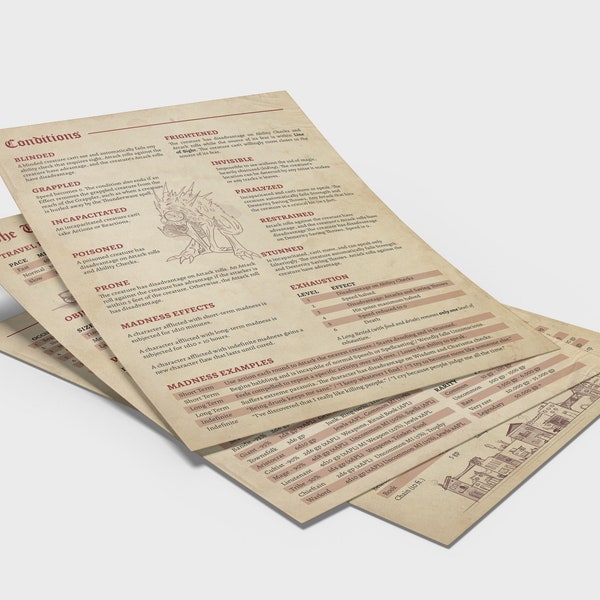 DND DM Screen Inserts | Dungeon Master Accessories | DND 5E Gift | Printer-friendly