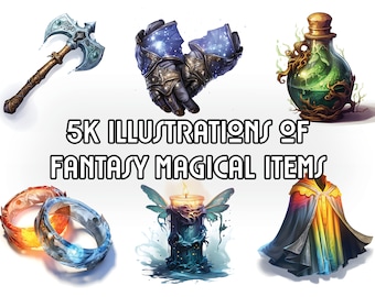 Epic Magical Items Illustrations | 5K DND Illustrations | 50+ TTRPG Magic Item Cards | DND Magic Items Illustrations