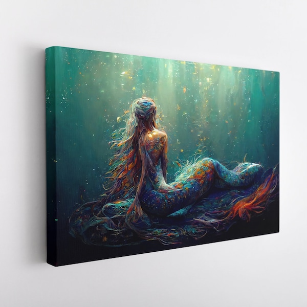 Mermaid Canvas Print, Mermaid Poster Print, Mermaid Painting, Underwater Artwork, Underwater Painting, Underwater Canvas