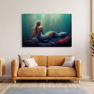 Mermaid Canvas Print, Mermaid Poster Print, Mermaid Painting, Underwater Artwork, Underwater Painting, Underwater Canvas