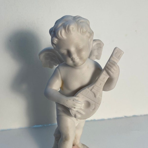 Vintage Ceramic Cherub Angel Figurine/Statue - Holding Guitar