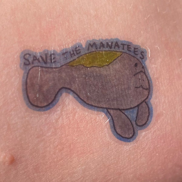 Original Art "Save the Manatees" Mini Temporary Tattoos