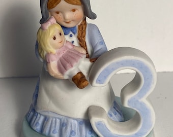 Vintage Holly Hobbie Birthday Collection "3" Figurine - Fine Hand-Painted Bisque Porcelain
