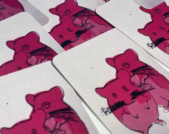 EDGY &quot;Chinchillas Screenprint-Style&quot; White Vinyl Original Art Sticker