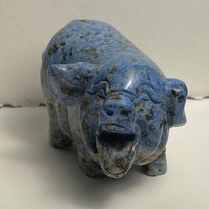 Vintage Blue Speckled Stone Pig Figurine