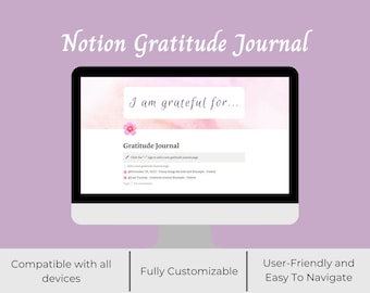 Notion Gratitude Journal Template: Customizable Wellness (Digital Download)