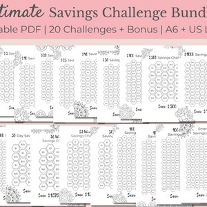 Savings Challenge Printable, Savings Challenge Bundle, A6 Sized Mini Savings Challenge Trackers, 1000 Savings Challenge, Set of 20