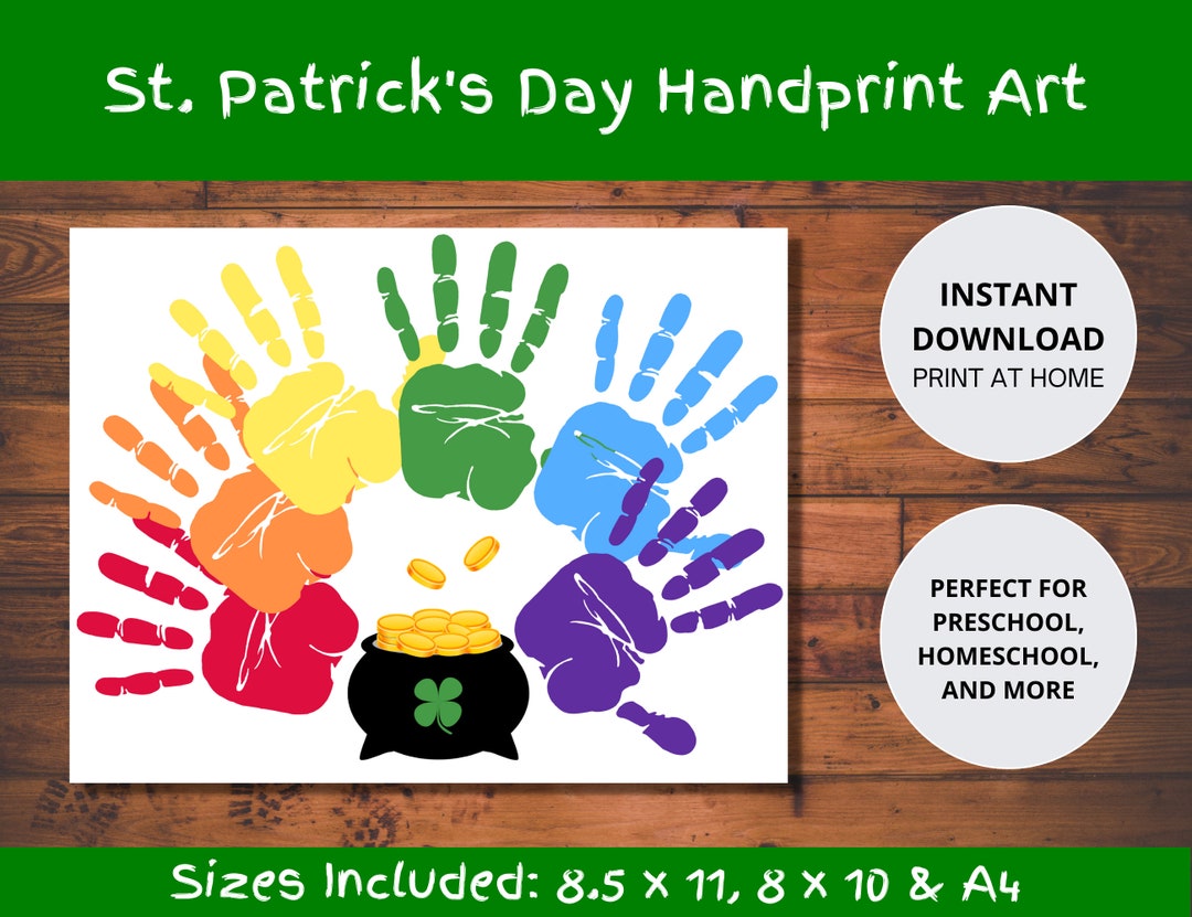 Rainbow Pot of Gold Handprint Art: St Patricks Day Craft (digital ...