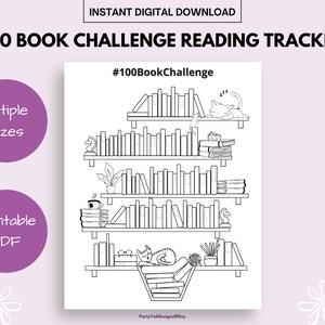 Desafío de 100 libros, Rastreador de lectura, Desafío de lectura, Registro de desafío de 100 libros, Registro de lectura, Desafío de 100 libros, PDF, A4, A5, Carta