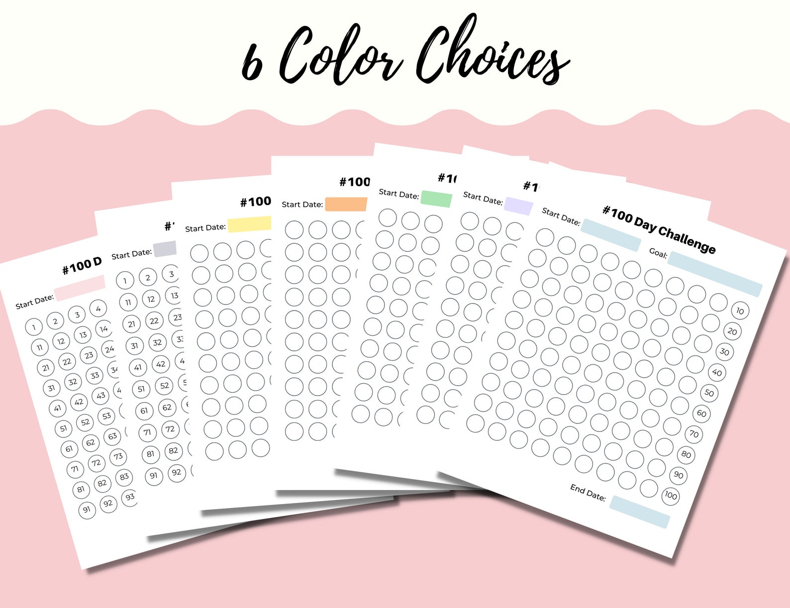 100 Day Challenge Tracker Printable: Goal & Habit Planner (letter, A4 ...