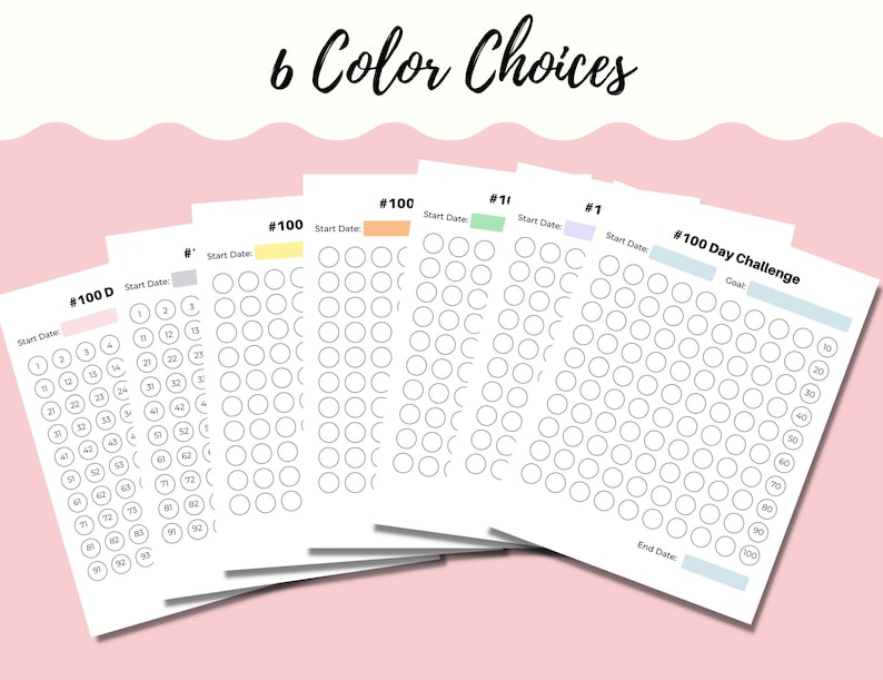 100 Day Challenge Tracker Printable: Goal & Habit Planner (letter, A4 ...
