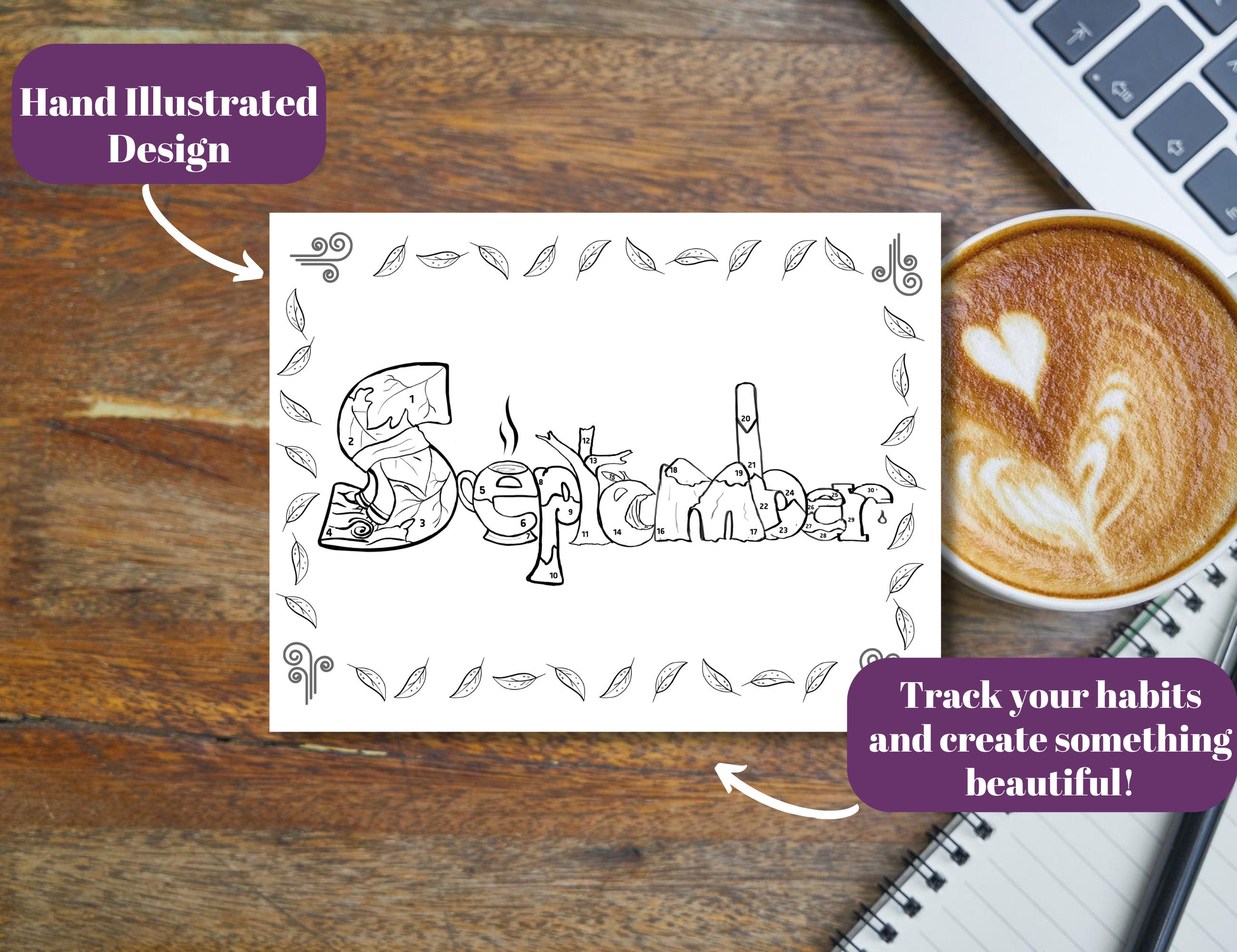 September Step Tracker September Habit Tracker Coloring Page: Fall Design (PDF Printable) - Etsy