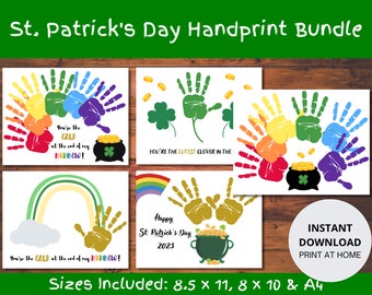 St. Patrick's Day Handprint Art Bundle: Rainbow Pot of Gold (Digital Download)