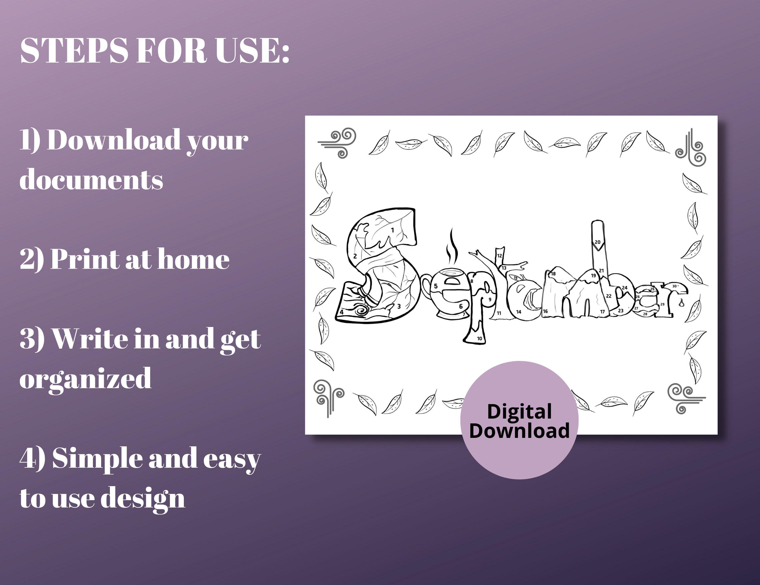 September Step Tracker September Habit Tracker Coloring Page: Fall Design (PDF Printable) - Etsy