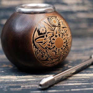 Yerba Mate GIFT set: Mate de calabaza pocture Ornament  Bombilla inox