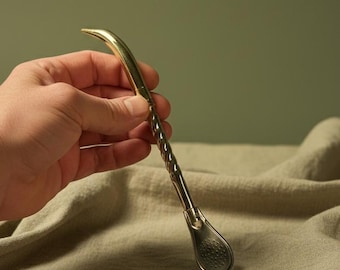 Stainless Steel Bombilla – 180mm Yerba Mate Straw with Brass Detail