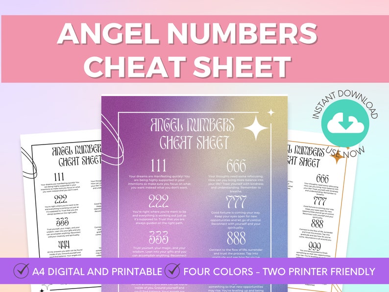 Angel Numbers Cheat Sheet Printable Poster Digital Download - Etsy Canada