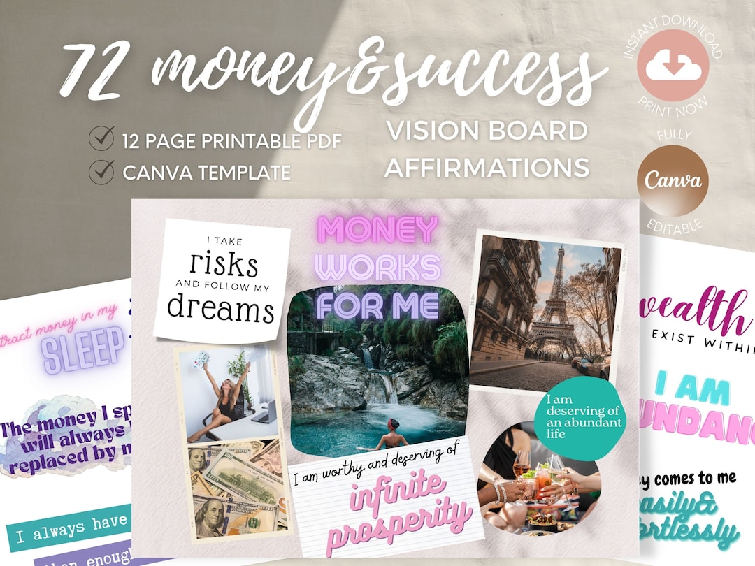 Printable Vision Board Affirmation Cards Set Vision Board Canva ...