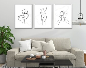 Boho Minimalist Line Work Wine Wall Art Digital Body Printable Wall Art, Digital Download