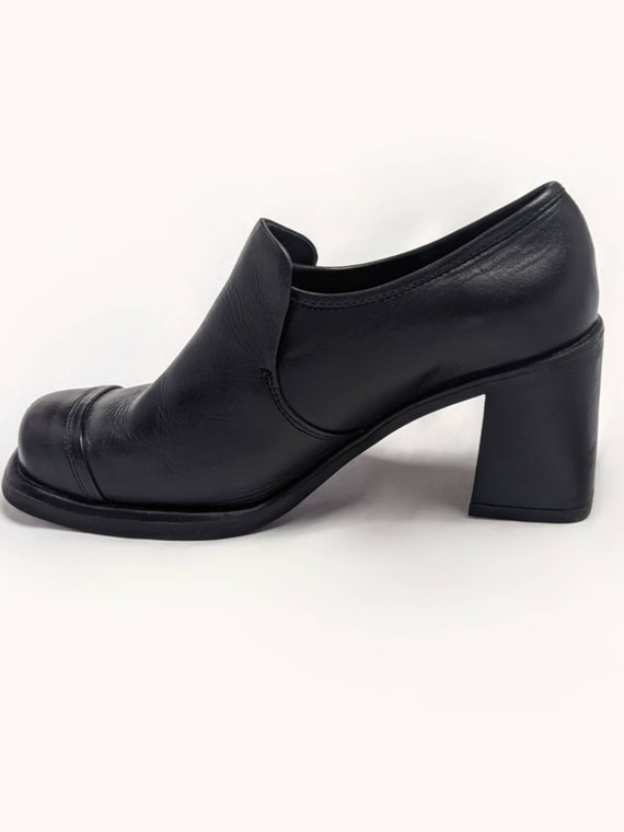 Vintage Black 3" Chunky Flared High Heel Leather … - image 5