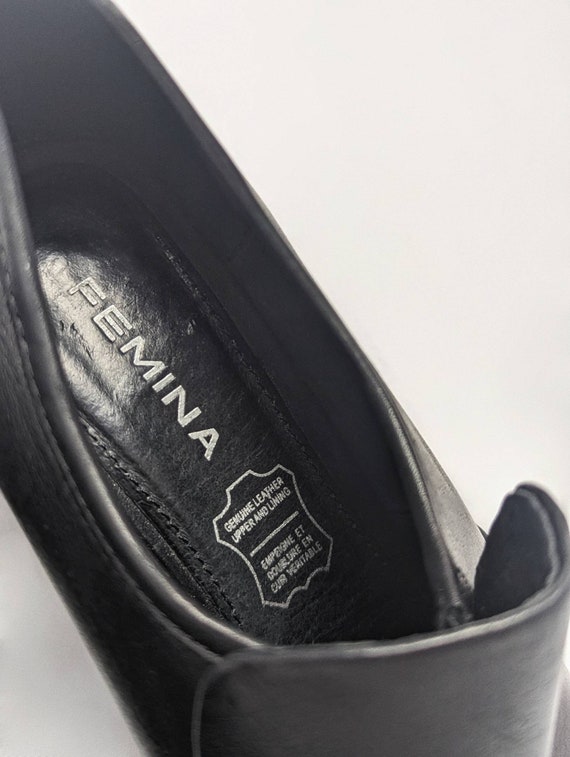 Vintage Black 3" Chunky Flared High Heel Leather … - image 7