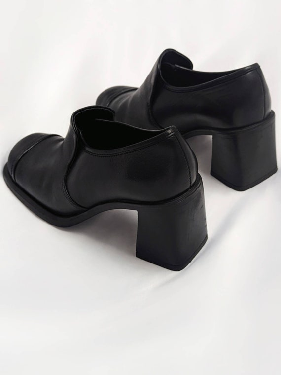 Vintage Black 3" Chunky Flared High Heel Leather … - image 3