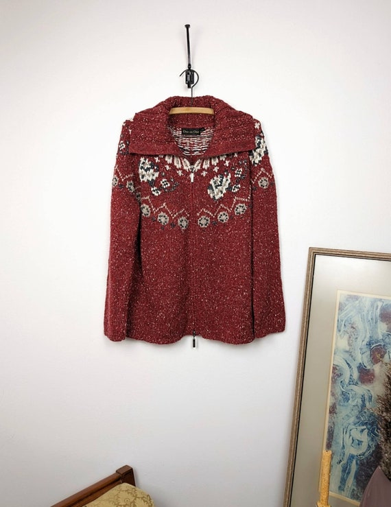 Vintage Turtleneck Knit Sweater, Double Zipper w/… - image 1