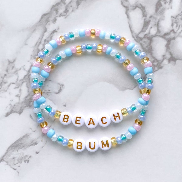 Beach Bum Bracelet Set, Stacking Stretch Bracelets, Beaded Bracelets, Layering Beach Jewelry