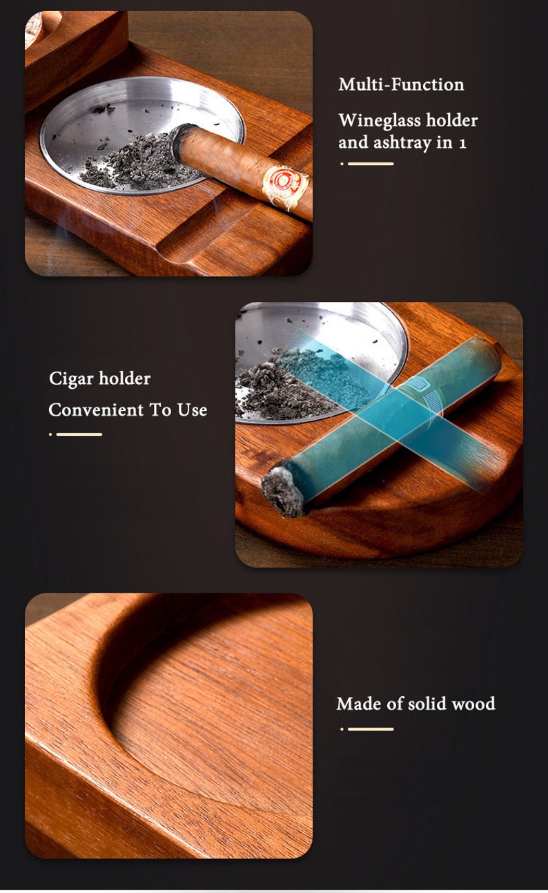 Wooden Whiskeybourbon and Cigar Ashtray and Drink Holder Etsy