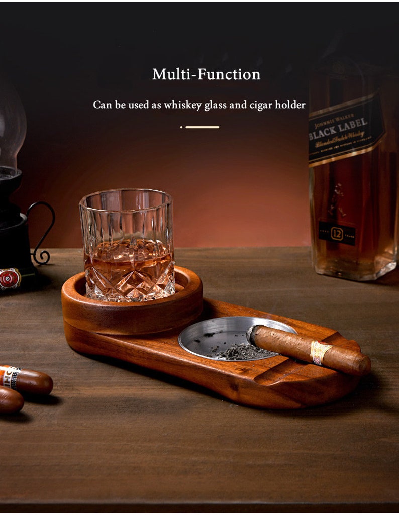 Wooden Whiskeybourbon and Cigar Ashtray and Drink Holder Combo Etsy