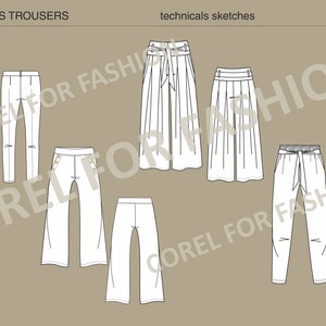 Set of 4 woman&#39;s trousers - Vector Fashion Flat Sketches / Fashion Technical Illustration Template