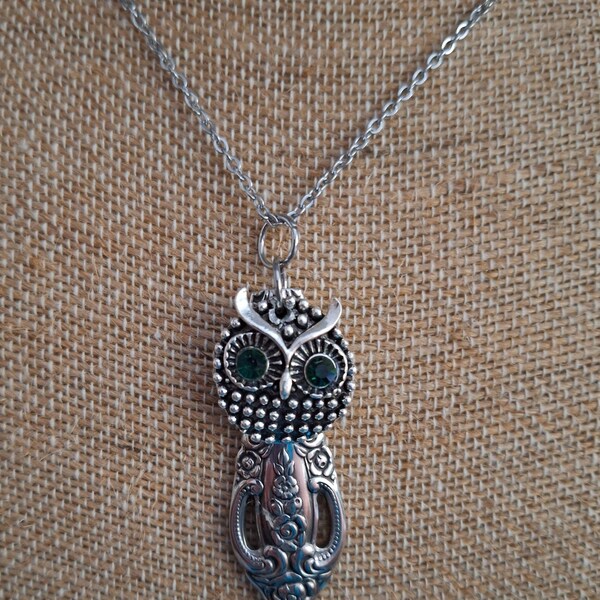 unique recycled silverware necklace with owl pendant.