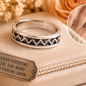 Sarah Coventry 925 Sterling Silver Zig Zag Band Ring Size 5, Vintage Geometric Pattern Ring, Signed Sterling Jewelry